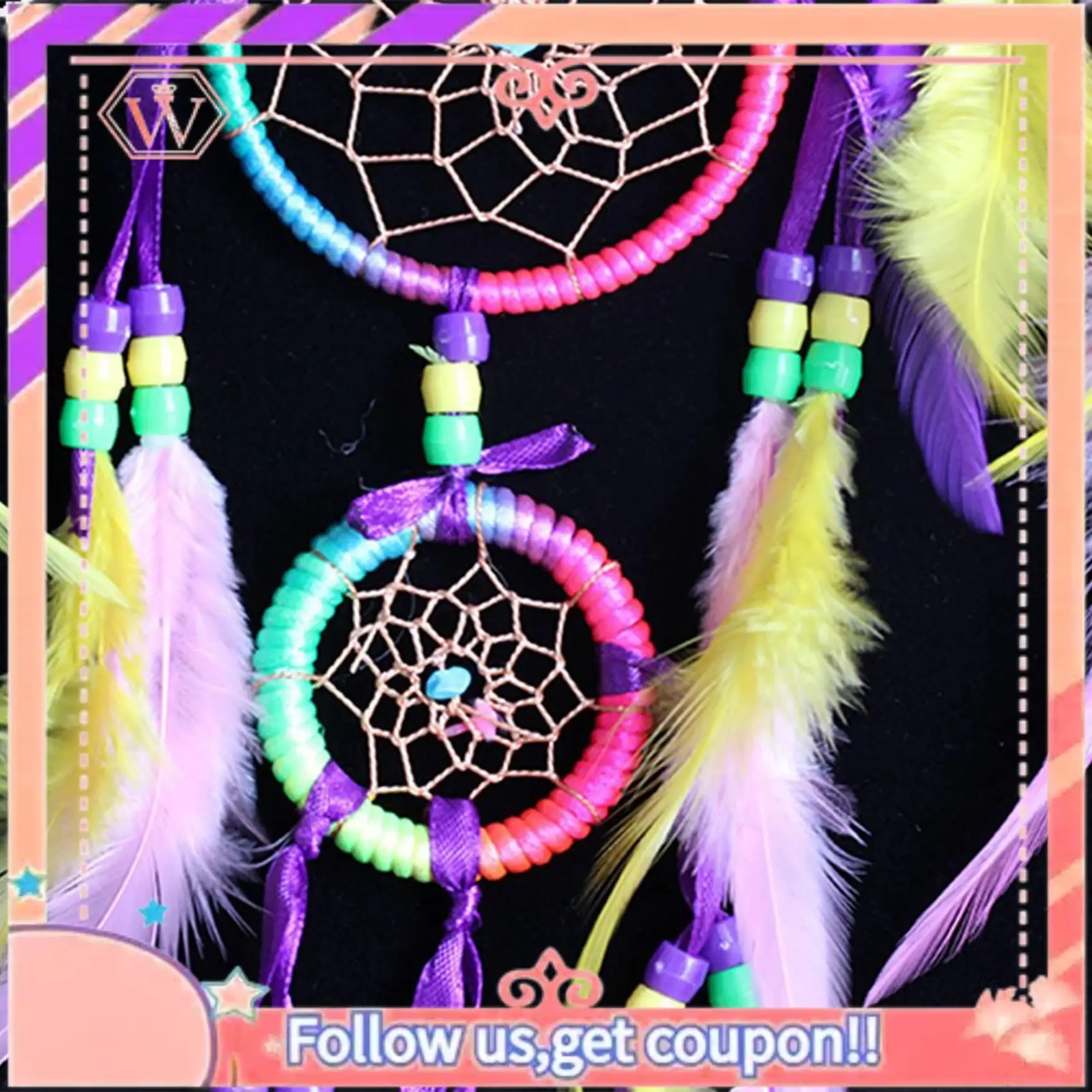 AT84-5X Handmade Dream Catcher Traditional Dreamcatcher Wall Hanging Decoration Colorful Feather