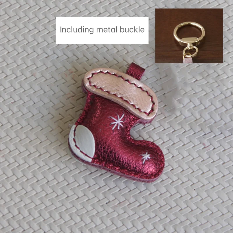 Christmas Tree Pendant Keychain Christmas Stocking Handmade PU Leather For Man Or Woman Gift