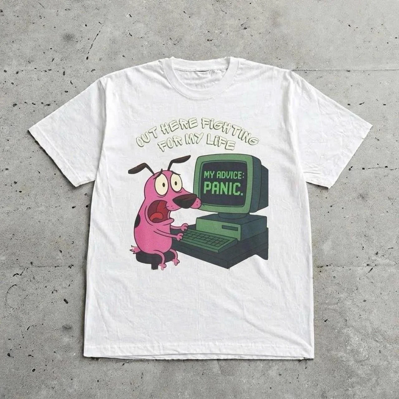 Vintage Courage The Cowardly Dog Cartoon Print Short Sleeve T-Shirt Retro Unisex Graphic Tee 90s Nostalgia Summer Streetwear Tee