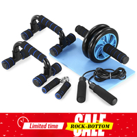 TOMSHOO 5-In-1 AB Wheel Roller Kit with Push-Up Bar Jump Rope Hand Gripper and Knee Pad Abdominal Core Carver Fitness Workout