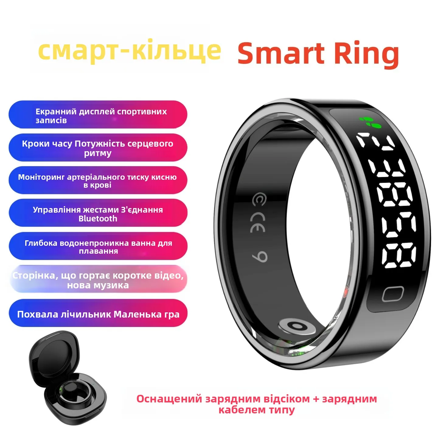 Smart Ring Waterproof Stainl Steel Heart Rate Blood Oxygen Prure Monitor Sport Record Page Turn Time Display Counting