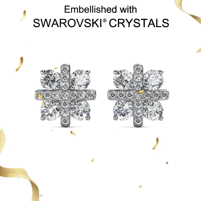 

Daisini 925 Sterling Silver Geometric Ear Stud with Swarovski Crystals Shiny 18k White Gold Plated Fine Jewelry for Women
