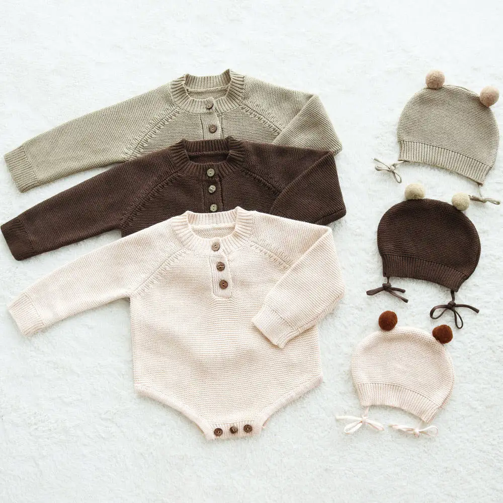 Ropa De Bebe Niña Winter Casual Wear Baby Sweaters Organic Cotton Knit Baby Kids Pullover Long Sleeve Sweaters with Hats