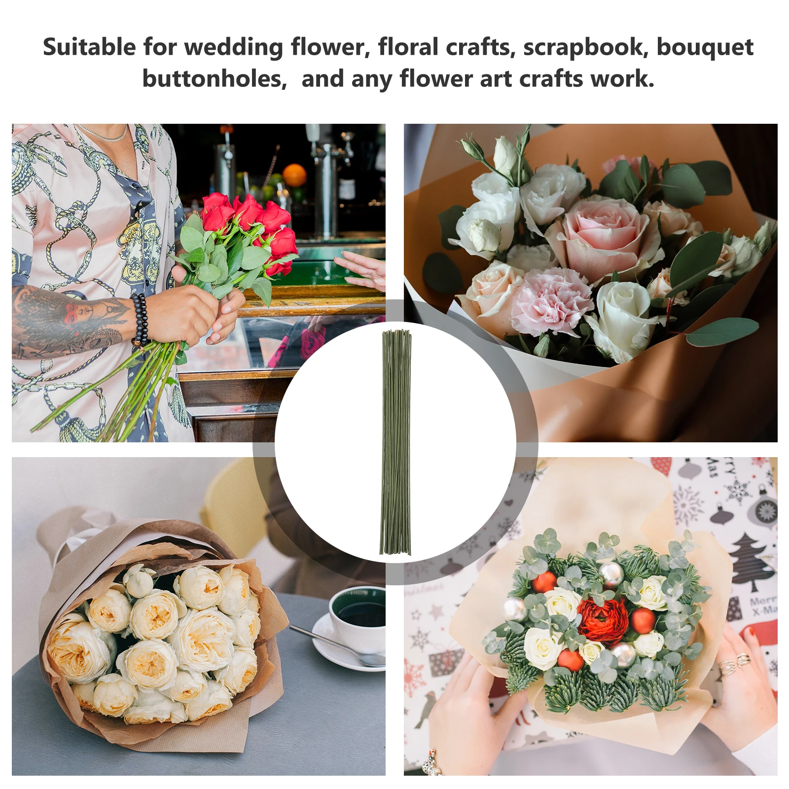 

200pcs Paper Wrapped Iron Wire Artificial Flower Stems Diy Picks For Wedding Scrapbook Decoration Floral Arrangement Supportfake