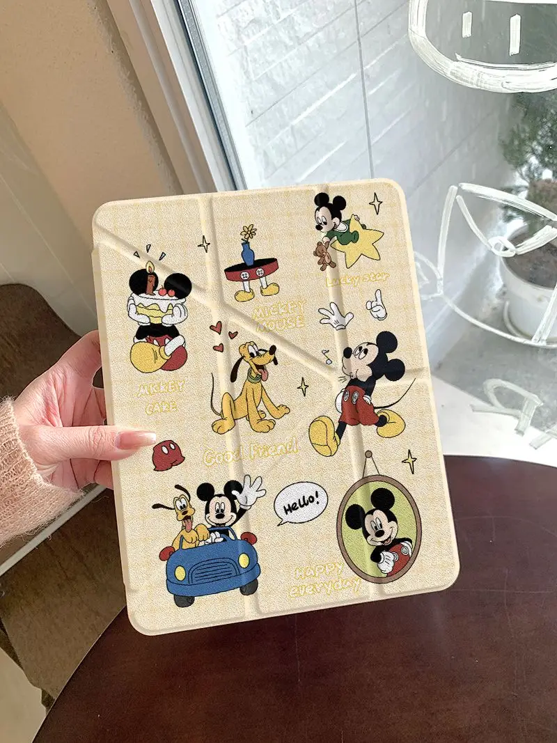 

Чехол Y Fold Plaid Mickey для iPad Air 11, 10-го, 11-го поколений, A16, 9-го поколения, iPad Pro 11, 4, 5, 10.9 дюймов, 12.9 M2, M3, M4, Mini 7 с держателем для Apple Pencil