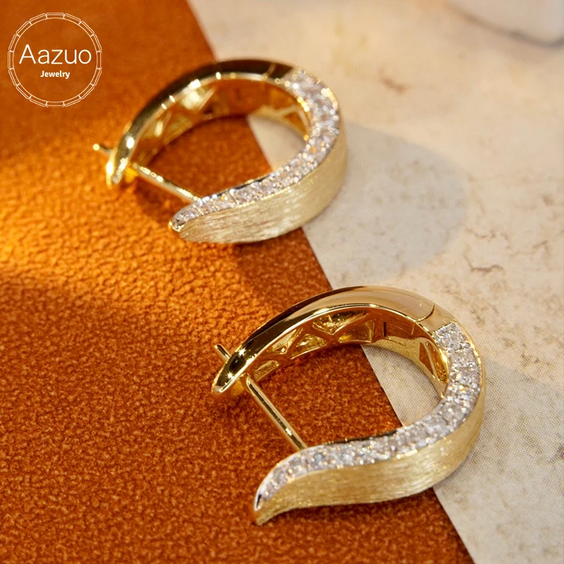 Aazuo 18K Yellow Gold Real Diamonds 0.44ct Luxury U Shape Hook Earring Gifted For Women  Engagement Halo anillos mujer Party