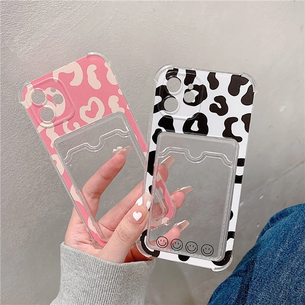 Pink Leopard Card Holder Case For iPhone 13 iPhone11 Case iPhone 11 12 13 Pro Max Funda iPhone XR 7 8 Plus X SE 2 3 XS Max Cover