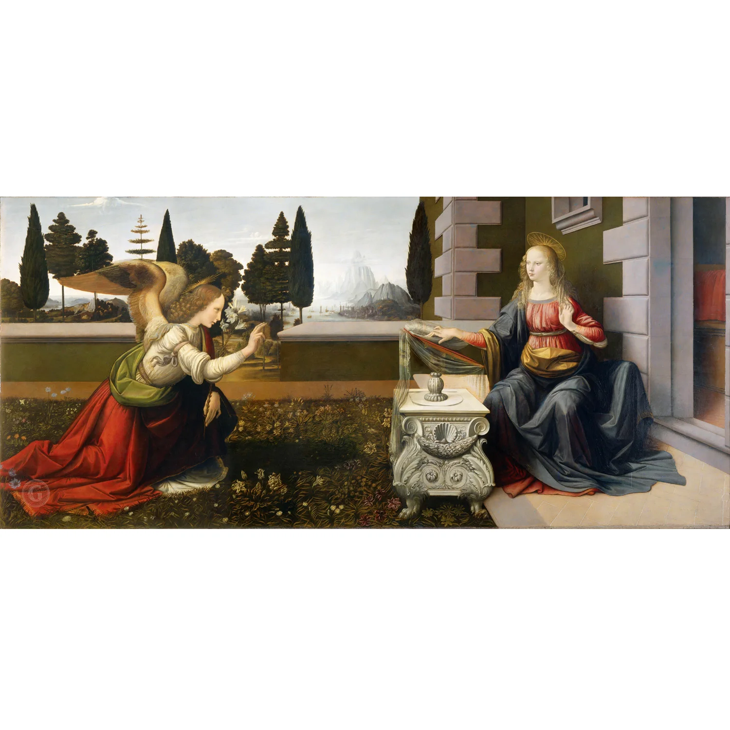 Annunciation by Leonardo Da Vinci Hand painted oil painting reproduction Wall artwork on canvas for Office,Hotel,decor hogar