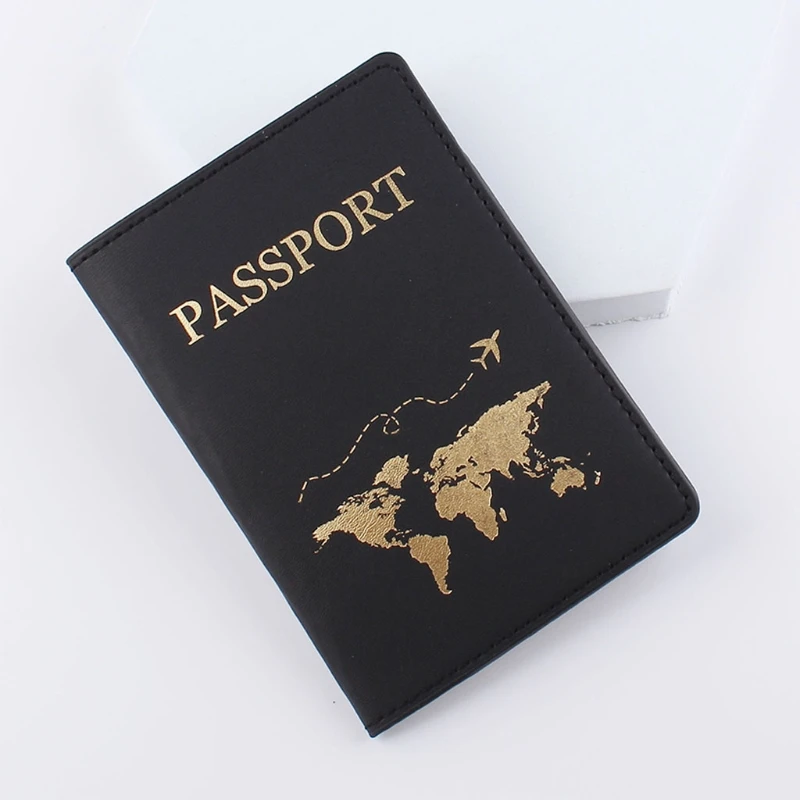 Accesorios viaje para hombre y mujer, porta pasaporte con mapa, funda identificación, tarjeta bancaria portátil, billetera