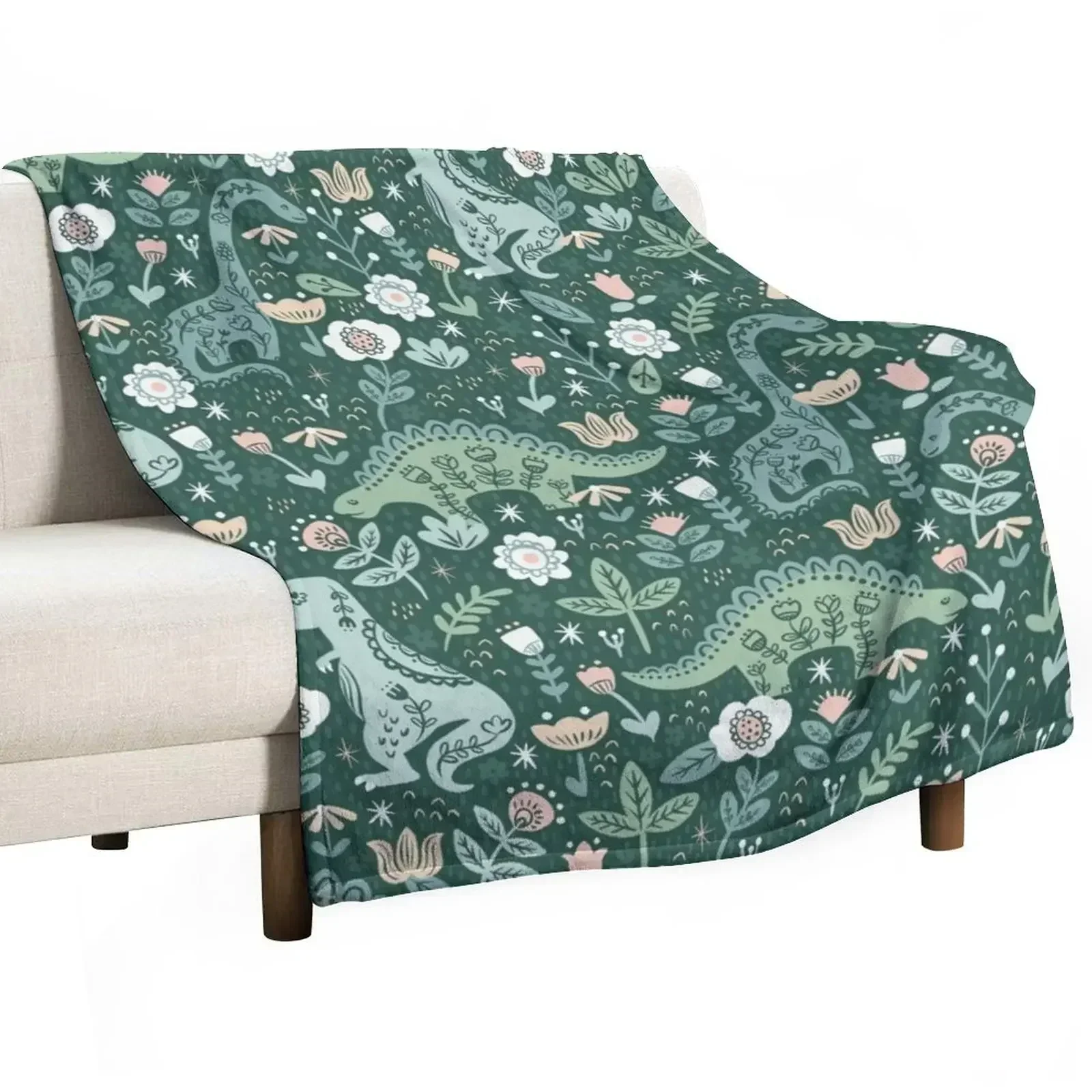 

Folk Floral Dinosaur Throw Blanket Weighted Furry Decorative Sofa Blankets For Sofas Blankets