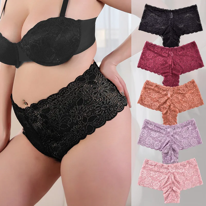 

CINVIK 3PCS Women Sexy Panties Floral Lace Underwear Plus Size Underpants High Waist Panties Ladies Comfortable Panty Intimates