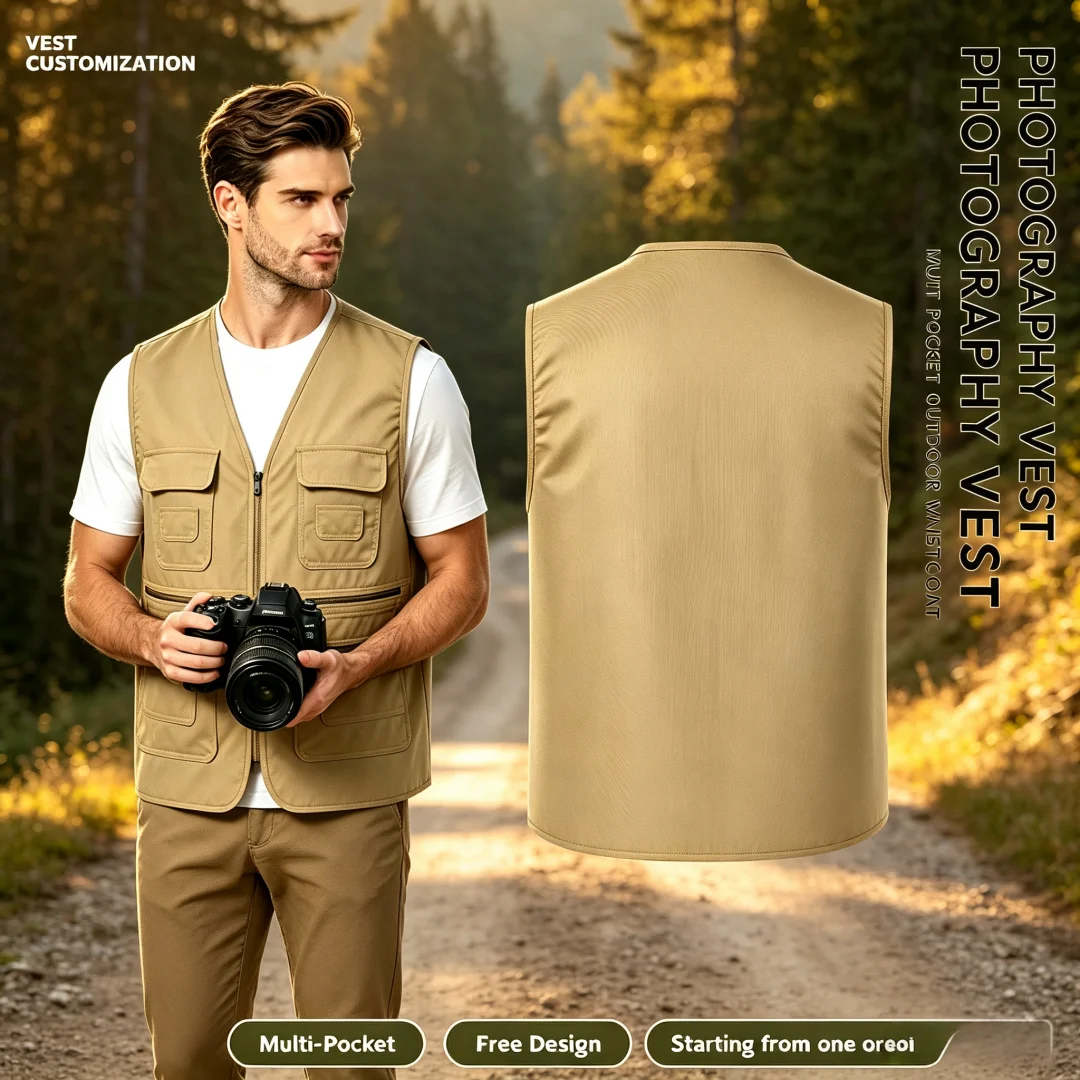 Men Multi Pocket Photographer Vest Lightweight Quick Dry Outdoor Hiking Fishing Utility Waistcoat Casual Sleeveless Jacket