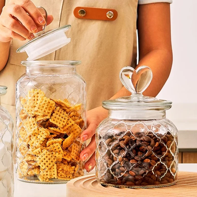Kitchen Sealed Glass Jar Amber Glass Seasoning Jar Bottles Coffee Bean Candy Food Container Pantry Organizer Cereal Dispenser