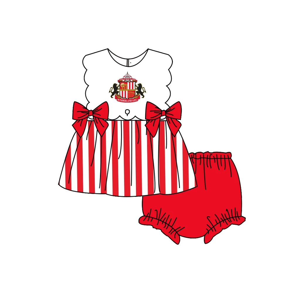 Hot Selling Kids Clothing Scallop School Girl Two Piece Clothes Ruffle Bow Boutique Girls Sets