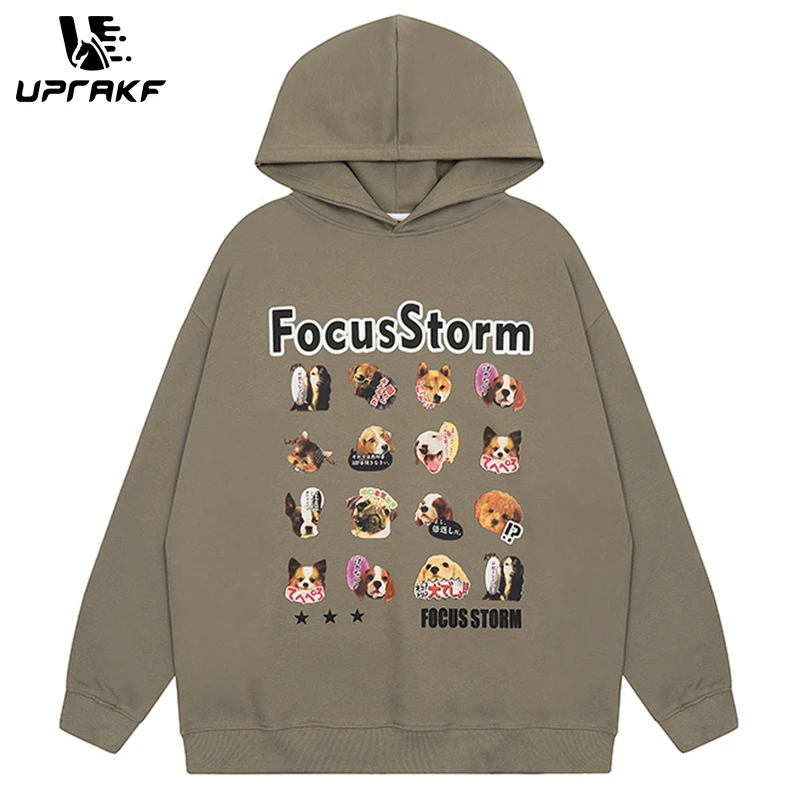 

UPRAKF Funny Dog Graphic Print Hoodie Streetwear Harajuku Sweatshirt Pullovers Loose Hip Hop Fashion Cute Style Tops Cotton