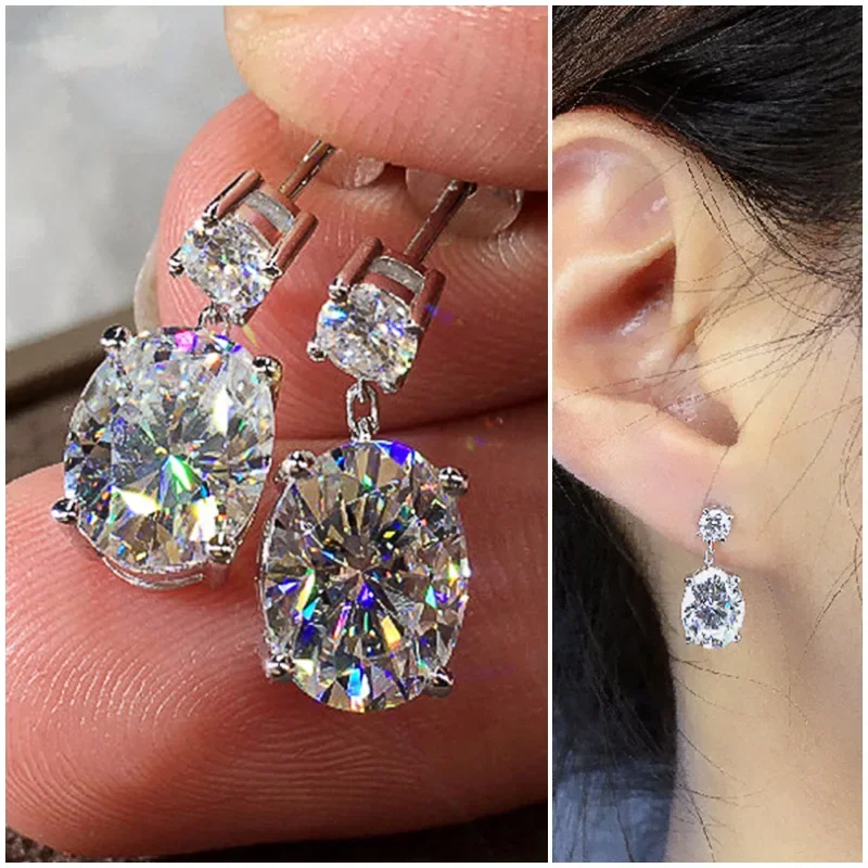Luxury Female Earrings 925 Sterling Silver Waterdrop Shape Tear Zircon Stud Earring Women Round Shaped Ear Jewelry Birthday Gift