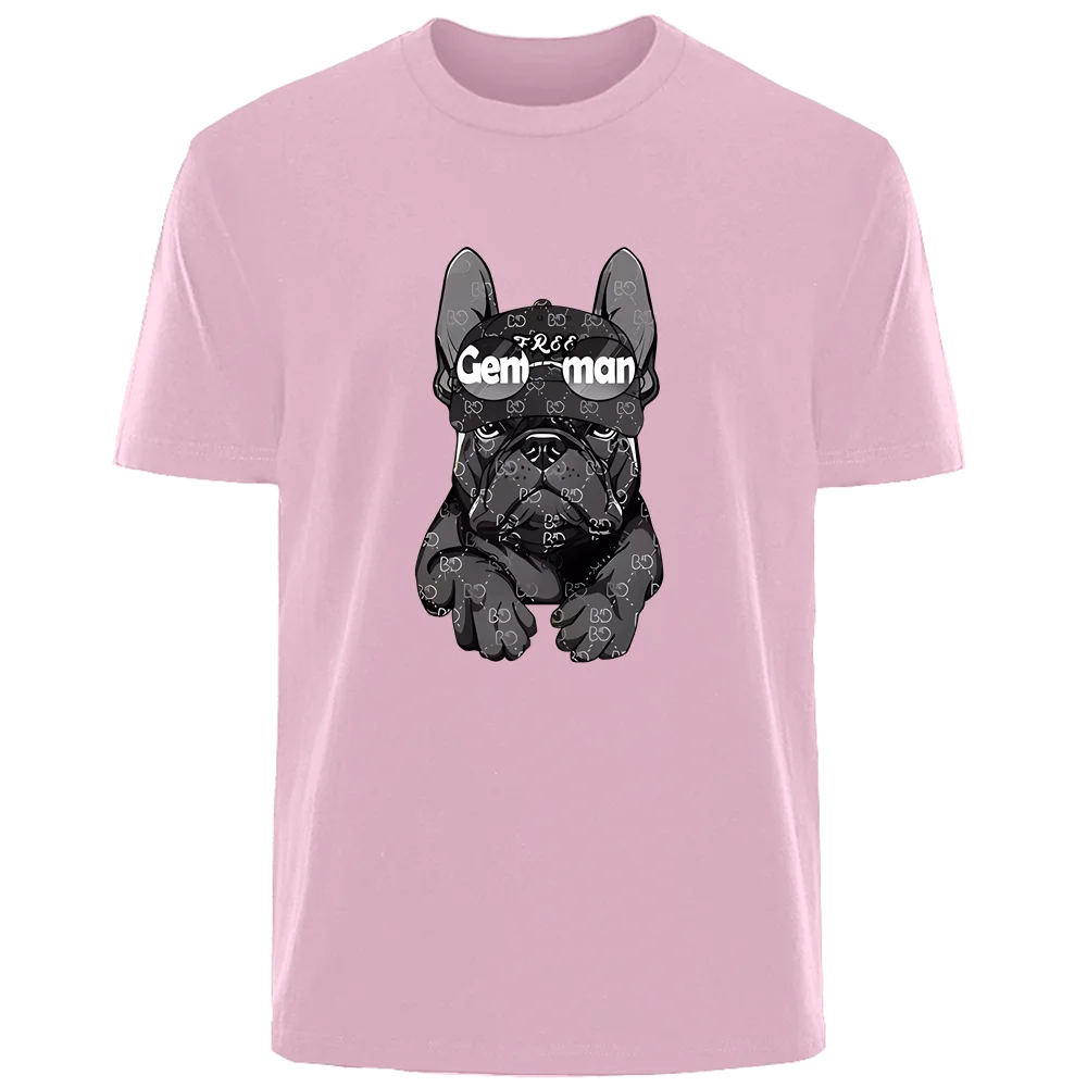 Summer High Street Harajuku French Bulldog Men\'s 100% Cotton Breathable Sweat Absorbent Casual T-Shirt Street Men\'s Clothing