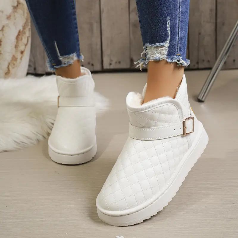 

Brand Design Waterproof Pu Leather Non Slip Snow Boots Women 2025 Winter Warm Plush Ankle Boots Woman Metal Buckle Short Booties