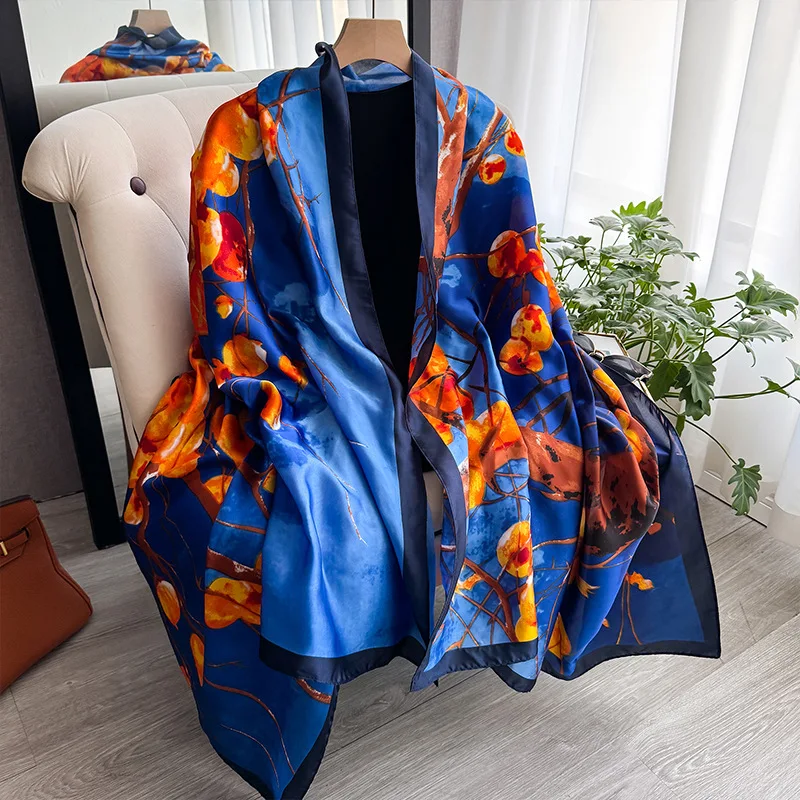 Oil Painting Print Large Shawl Stylish Scarf for Overcoat Matching Spring Autumn