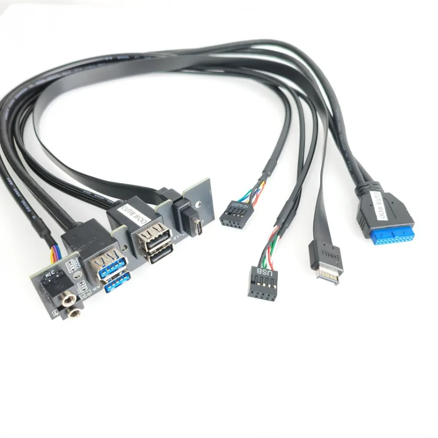 

Motherboard Extension Chassis Front Panel Cable 19Pin 9Pin Type-E E To Type-C 2-Port USB 2.0 3.0 3.1 HD Audio 3.5mm 94mm x 27mm