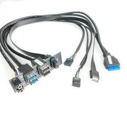 Motherboard Extension Chassis Front Panel Cable 19Pin 9Pin Type-E E To Type-C 2-Port USB 2.0 3.0 3.1 HD Audio 3.5mm 94mm x 27mm