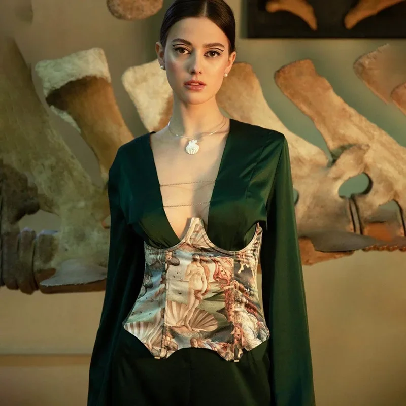 

Женский корсет под грудью, пояс на шнуровке, сексуальные винтажные синие бюстье, пояс в европейском и американском стиле, Венеры, картина маслом, талии, Cinchers