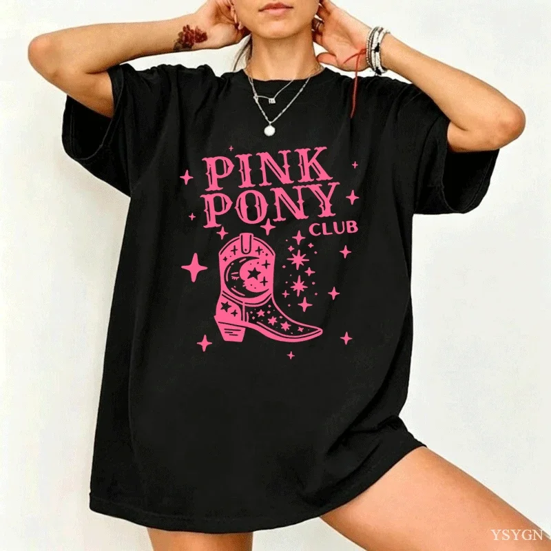 Pink Pony Club Chappell Roan Cowgirl Boots T-shirt Women Hip Hop Fashion Country Music T Shirt Lady Girl Fashion Tee Streetweawr