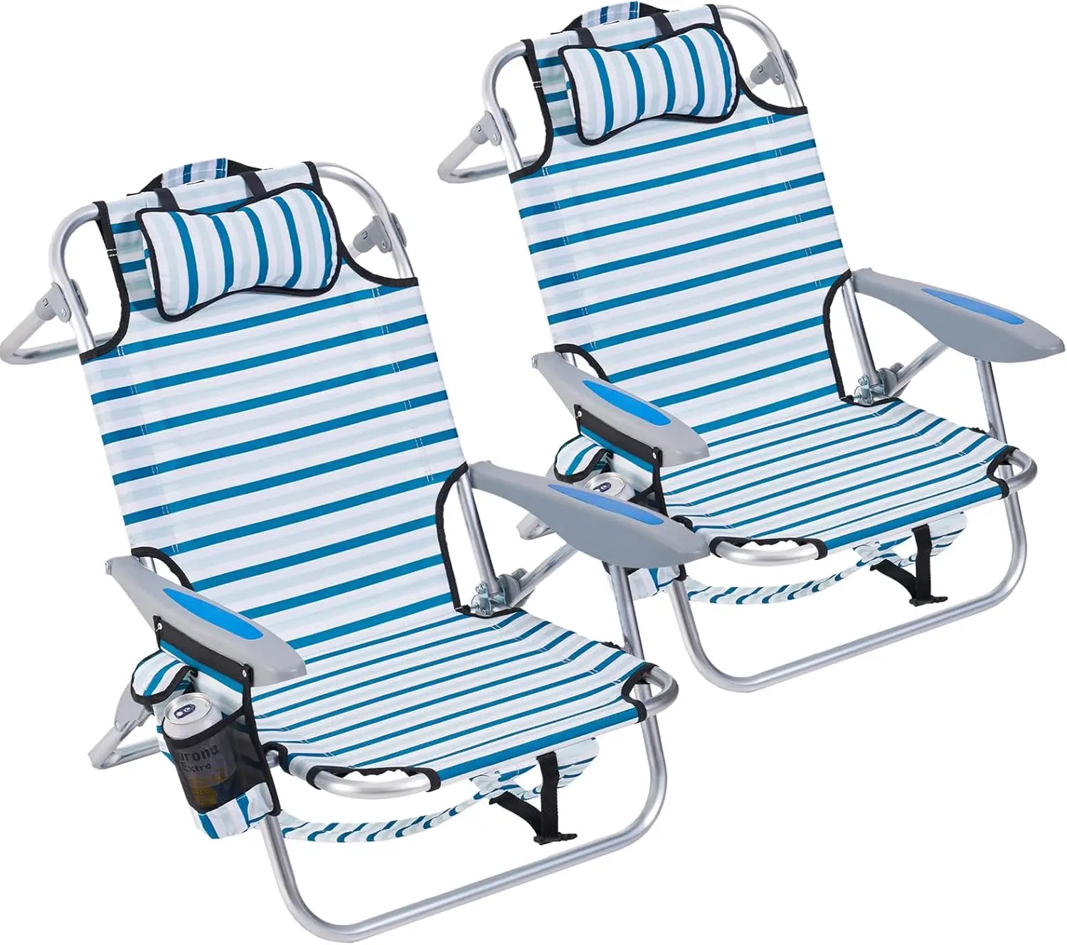 

2 Pack Portable Folding Beach Chair with 5 Positions, Backpack Straps, Towel Bar & Cup Holder