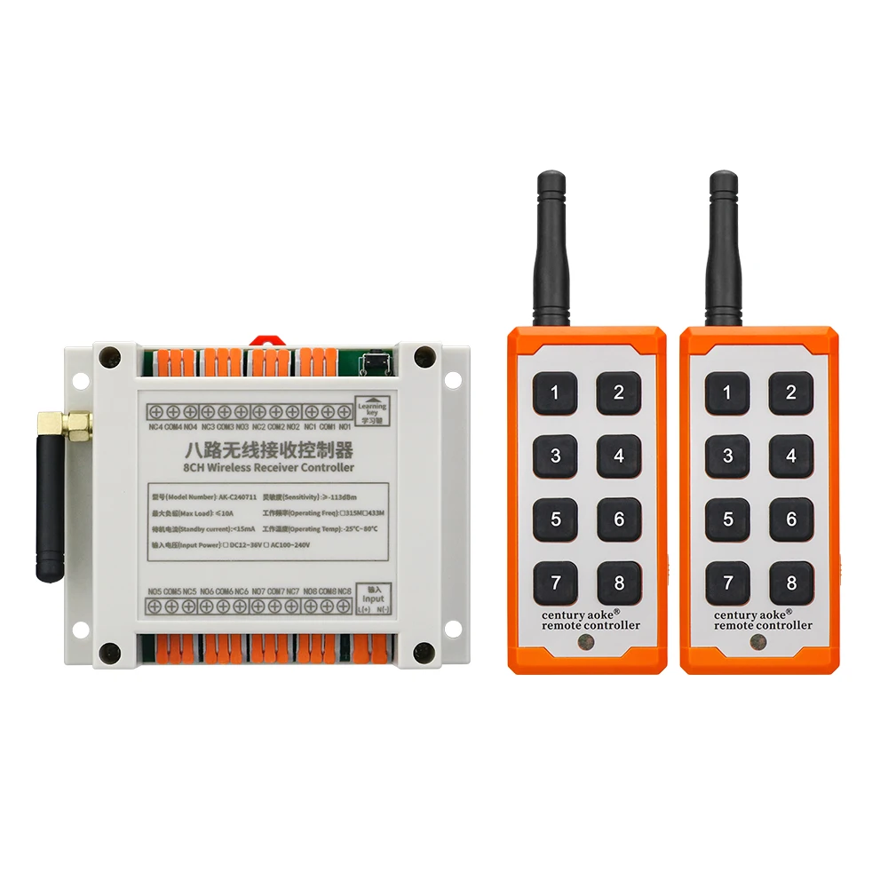 

433mhz DC 12V 24V 36V 8 Channel RF Wireless Remote Control System Receiver Transmitter Universal power industrial 20-1000m