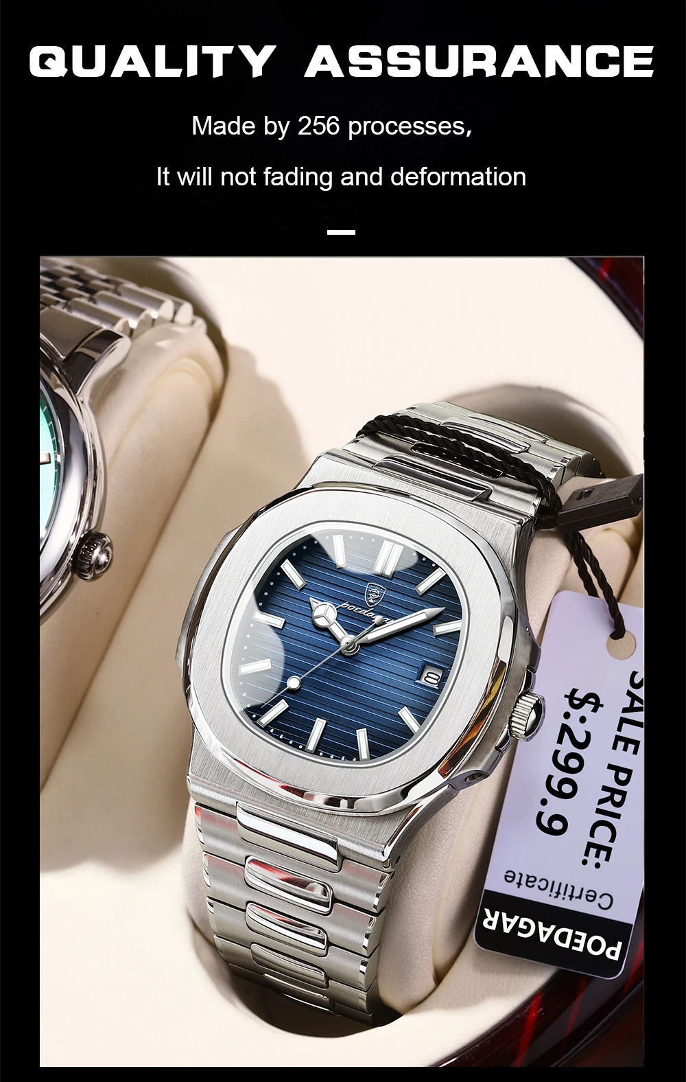 POEDAGAR Fashion Square Quarz Mann Uhr Wasserdicht Leucht Datum Edelstahl Uhren Für Männer Luxus Business Männer Armbanduhr – Detail 14