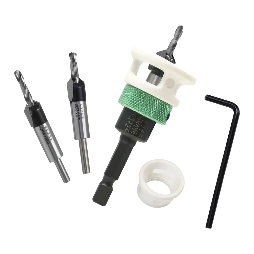 7PCS Countersink Drill Bit Set with Adjustable Depth Stopper for Use in Woodworking Carpentry and General Assembly Tasks