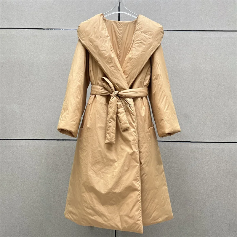 winter coats woman 2024 New in outerwears Fashion belt slim long cotton jacket Thick and warm hooded parkas cotton-padded jacket