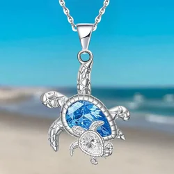 Fashionable Cute Animal Mother Child Turtle Pendant Crystal Turtle Necklace Bohemian Necklaces for Women Animal Jewelry Gift