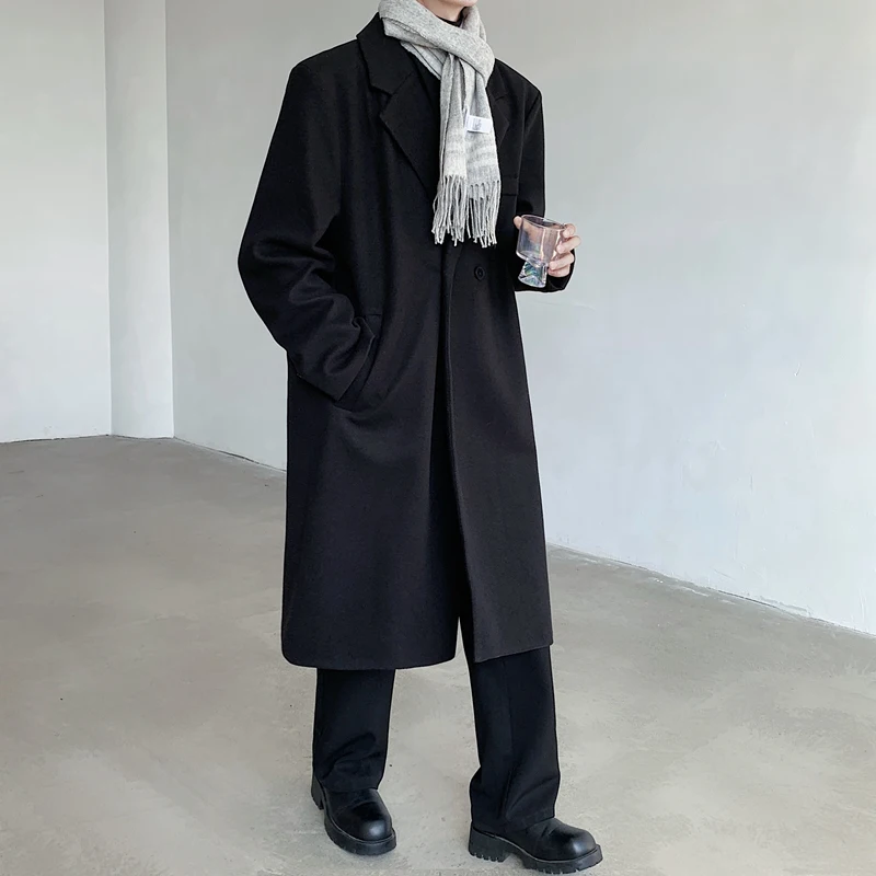 Autumn Winter Loose Fit Casual Jacket for Men Stand Collar Korean Style Men's Long Overcoat Knee-Length Fashionable Woolen Coats