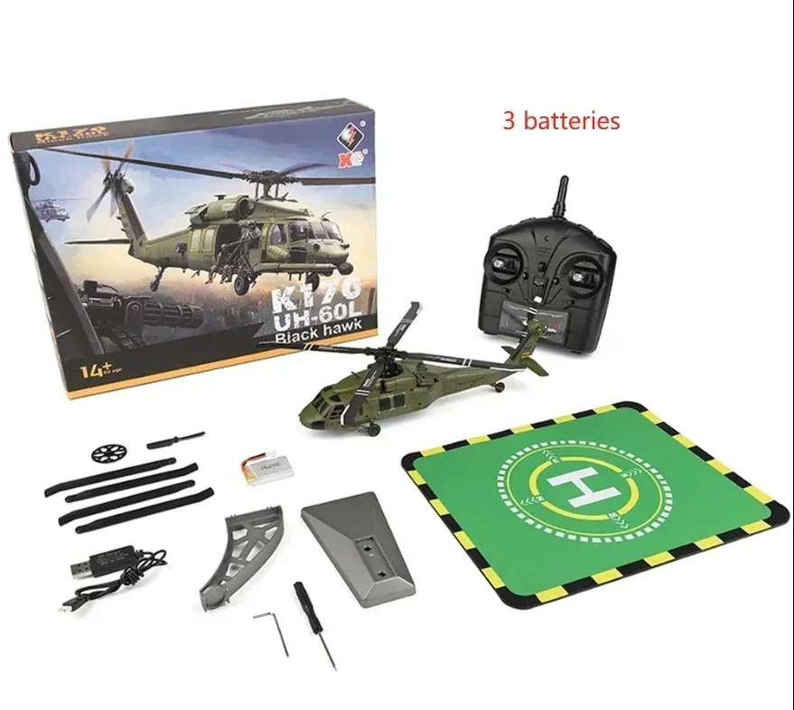 UH-60L Wltoys K170 2.4G 4CH 6 eixos giroscópio motor sem escova militar verde helicóptero RC RTF e XK K170