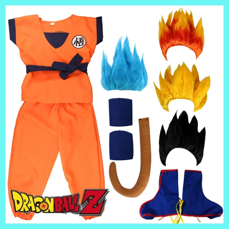 NEW Dragon Ball Son Goku Cosplay Costume Wig Blue Gold Adult Kids Suits Anime Cosplay Hero Dress UpHalloween  Carnival Party Cos