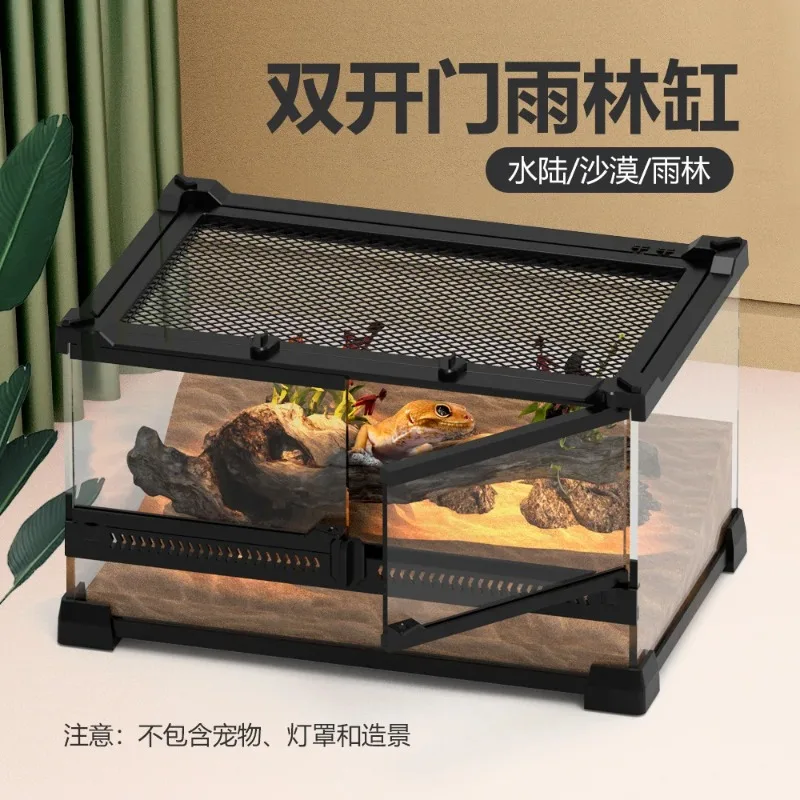 

Rainforest Reptile Terrarium Tank Stackable Design with Top Ventilation Mesh & Escape-Proof Locks Glass Reptile Enclosure