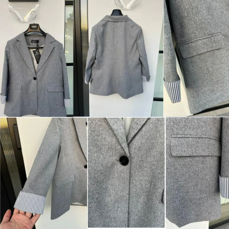 Blazer casual de manga comprida para mulheres, mantas de negócios, blazer de escritório feminino, nova moda, jaqueta de primavera, 2024