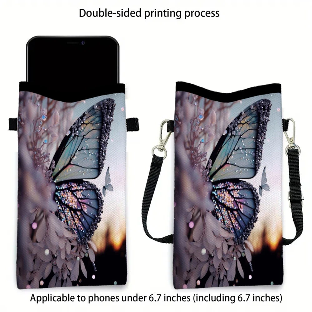 

Butterfly Floral Crossbody Phone Bag Adjustable and Detachable Strap Designed for Women CrossbodyBag Convertible ShoulderBag5.6