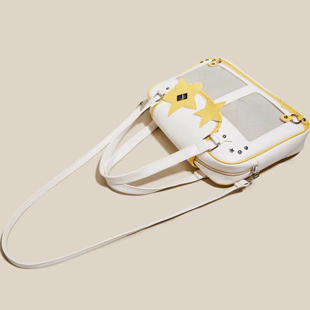 

Декорированная звездами сумка-ита через плечо из ПВХ, большая вместимость, готический стиль, прозрачный карман, водонепроницаемая, в японском стиле, Y2K, аниме-сумка для демонстрации