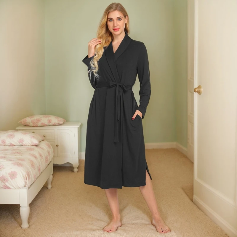 Sleeping Pajamas for Women Night Dress Women's Loungewear Long Sleeved Frosted Milk Silk Inserted Bag Bathrobe Sleepwear