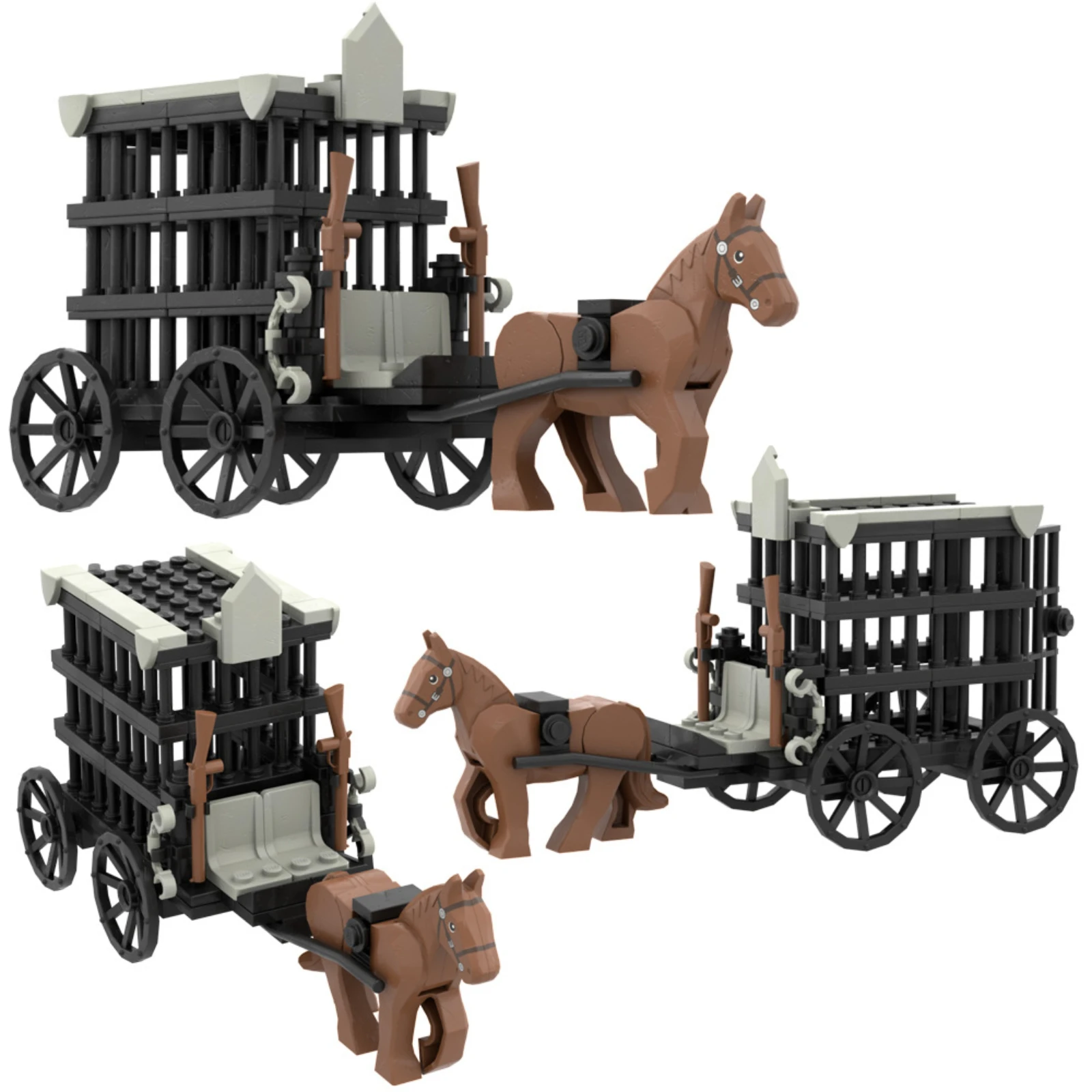 Modèle de scène en petites particules à assembler, type chariot médiéval, voiture de prison, accessoires militaires, blocs de construction MOC