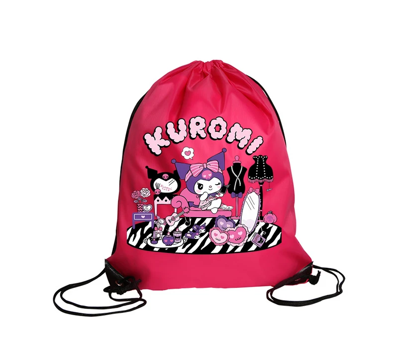 Sanrio Kuromi Emote Polyester Drawstring Gifts Bag Pocket Backpack Bags Cute Anime Storage Xmas Bag Travel Bag Kid Birthday Gift