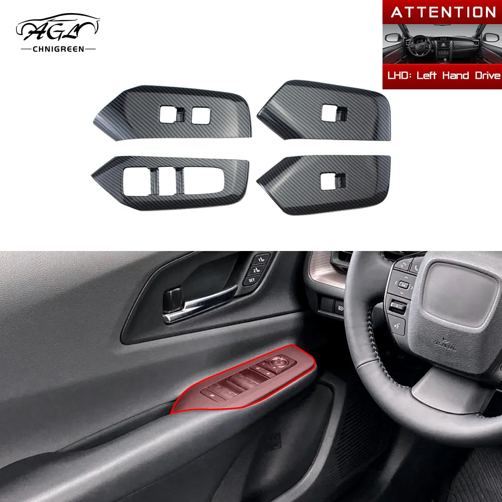 4PCS ABS Carbon Fiber Color Window Glass Lift Trim Switch Button Panel Cover Interior Decorative for Toyota Prius 2023 2024