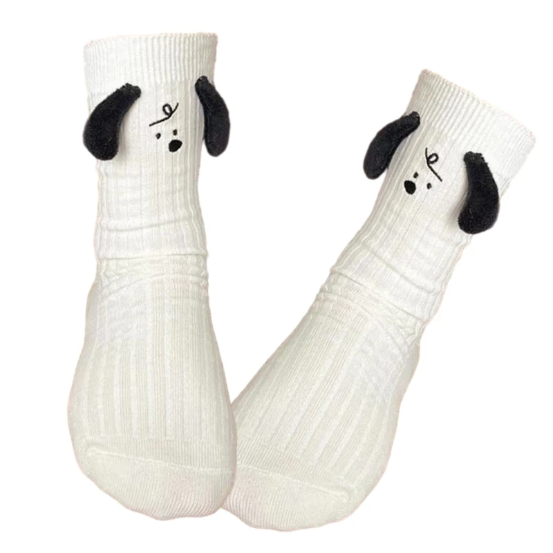 Chaussettes d’animaux mignons Grils pour femmes, chaussettes d’oreille chien, chaussettes d’équipage drôles nouveauté, les