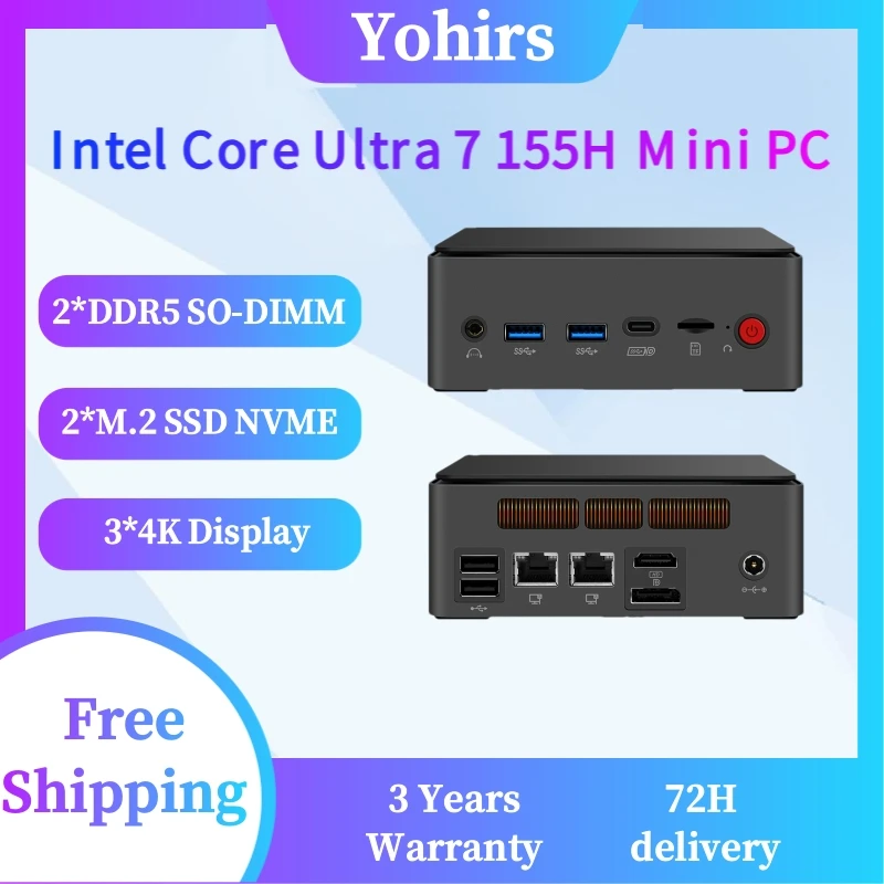 كمبيوتر صغير AI Intel Ultra9 185H 16Cores Ultra7 155H 2DDR5 M.2 NVMe SSD Dual LAN Windows 11 HD2.0 DP1.4 Thunderbolt4 Wifi6 Game ARC #1