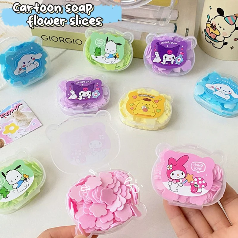 Sanrio Disposable Soap Tablet Sterilization Box Hello Kitty Cartoon Soap Flower Wash Hand Slice Portable Hand Soap Tablets Gift