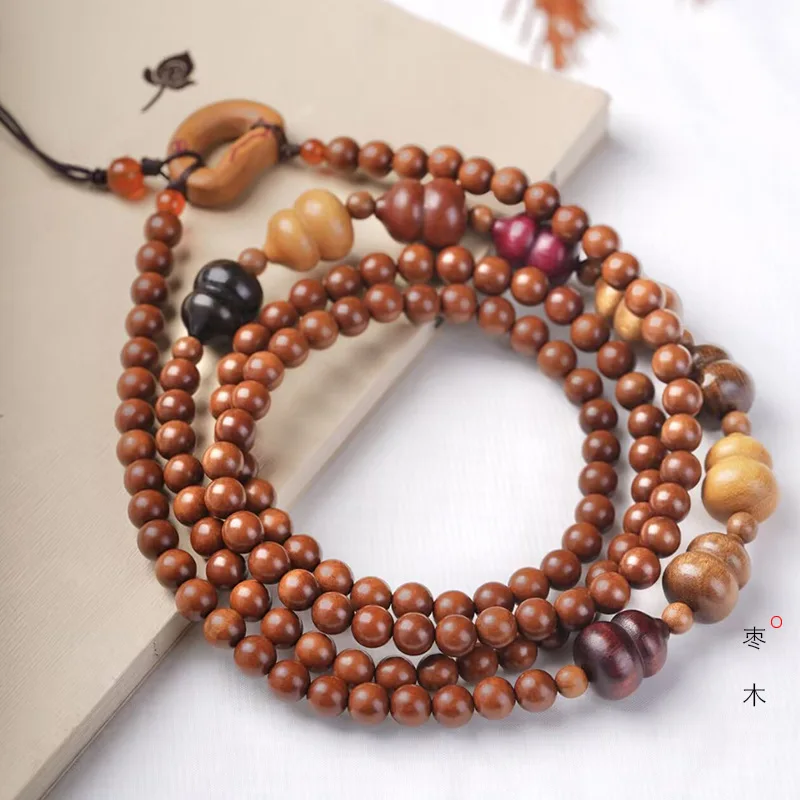 Jujube wood DIY gourd- mobile phone chain pendant accessory, 8mm size, unisex Chinese-style cultural bead string