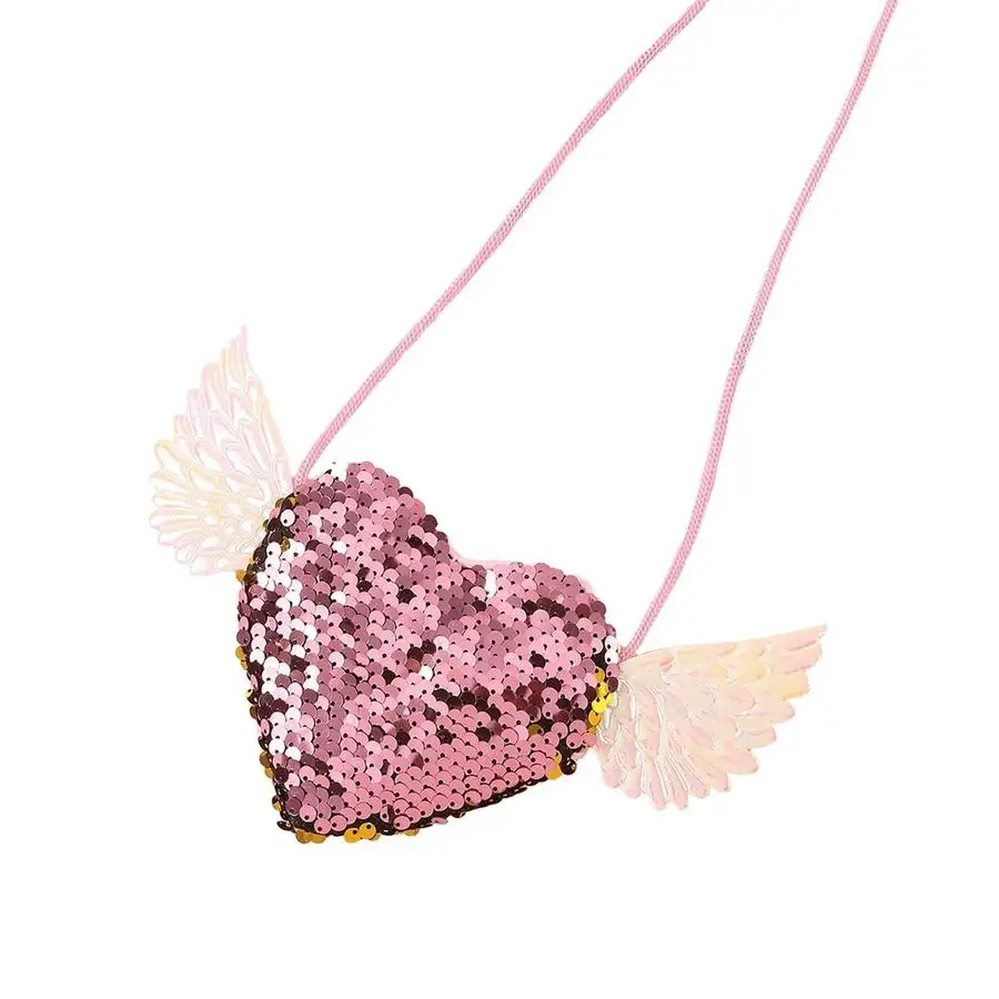 1/5/10/20/50/100pcs Angel Wing Heart Coin Purse with Sequin Wings & Zipper Closure - Multicolor Suitable for Women &, Crossbody