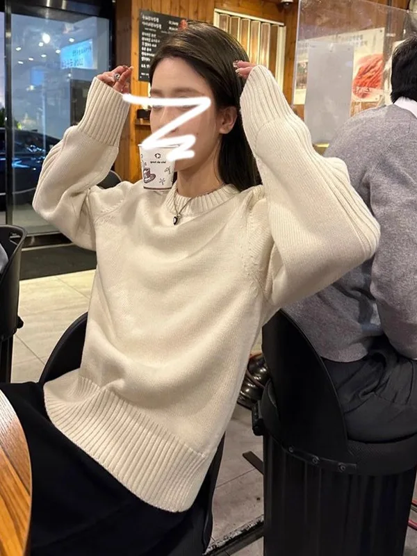 

Ladies Knitted Sweater Top Trendy Lazy High ade Outerwear Autumn Winter Thiened Warm Long Sve round Ne Casual Sle
